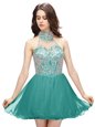 Teal Sleeveless Organza Zipper Cocktail Dresses for Prom and Party