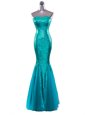Captivating Mermaid Turquoise Zipper Dress for Prom Sequins Sleeveless Floor Length