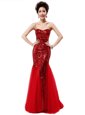 Mermaid Strapless Sleeveless Prom Dress Sequins Wine Red Sequined