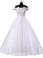 Dramatic White Wedding Gowns Wedding Party and For with Appliques Off The Shoulder Sleeveless Lace Up