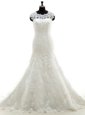 Mermaid Scoop With Train White Wedding Gown Lace Court Train Sleeveless Appliques