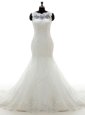 Luxurious Mermaid Scoop Sleeveless Court Train Appliques Clasp Handle Bridal Gown