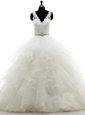 White Sleeveless Organza Brush Train Backless Wedding Gown for Wedding Party