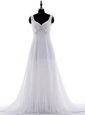 Trendy With Train Zipper Wedding Dresses White and In for Wedding Party with Beading and Pleated Brush Train