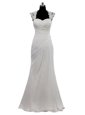 Free and Easy White Column/Sheath Lace Wedding Gown Side Zipper Chiffon Cap Sleeves Floor Length