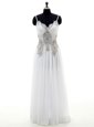 Floor Length White Wedding Gown Chiffon Sleeveless Beading and Appliques