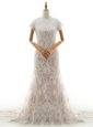 Mermaid White Lace Clasp Handle Bridal Gown Cap Sleeves With Train Chapel Train Lace and Appliques
