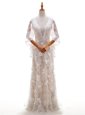 Bateau Half Sleeves Lace Wedding Gowns Appliques Brush Train Side Zipper