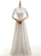 Flirting 3|4 Length Sleeve Floor Length Lace Lace Up Wedding Dress with White