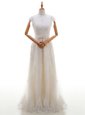 Hot Sale Lace Scoop Cap Sleeves Brush Train Zipper Wedding Gown White Tulle