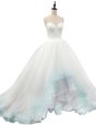 Popular Multi-color Organza Lace Up Sweetheart Sleeveless High Low Wedding Gowns Beading and Appliques
