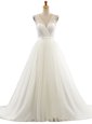 Best Selling Tulle V-neck Sleeveless Brush Train Clasp Handle Lace Wedding Dress in White