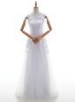 Latest Scoop White Tulle Lace Up Bridal Gown Sleeveless With Brush Train Lace and Appliques