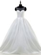 Captivating Sleeveless Sweep Train Lace and Appliques Zipper Wedding Dresses