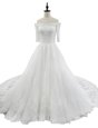 Classical White Off The Shoulder Neckline Lace Wedding Dresses Half Sleeves Zipper