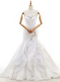 Edgy Sweetheart Sleeveless Court Train Lace Up Bridal Gown White Organza