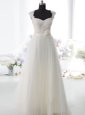 Luxurious Tulle Square Sleeveless Side Zipper Lace and Hand Made Flower Bridal Gown in White