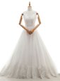 Custom Designed White Sleeveless Organza and Tulle Court Train Zipper Wedding Gown for Wedding Party