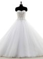 Dramatic Sleeveless Sweep Train Zipper With Train Appliques Bridal Gown