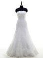 Hot Sale White Sleeveless Lace Floor Length Wedding Gown