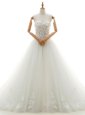 Sleeveless Chapel Train Beading and Appliques Lace Up Wedding Gown