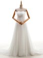 Popular White Lace Up Bridal Gown Beading Sleeveless With Brush Train