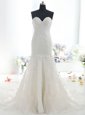 Mermaid White Sweetheart Backless Lace Wedding Gowns Brush Train Sleeveless