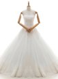 White Sweetheart Lace Up Lace and Appliques Wedding Gowns Brush Train Sleeveless