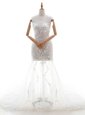 Sleeveless Tulle With Train Court Train Zipper Wedding Dress in White for with Beading and Sequins
