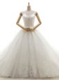 Stylish Tulle Sleeveless With Train Wedding Dress Chapel Train and Lace