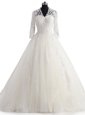 Spectacular With Train Zipper Bridal Gown White and In for Wedding Party with Appliques Brush Train