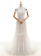 Gorgeous Sleeveless With Train Lace Clasp Handle Bridal Gown with White Brush Train
