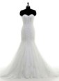 Mermaid Lace With Train White Bridal Gown Sweetheart Sleeveless Brush Train Zipper