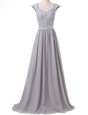 High Class Pleated Scoop Cap Sleeves Lace Up Dress Like A Star Grey Chiffon