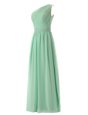 Fantastic Floor Length Apple Green Hoco Dress One Shoulder Sleeveless Zipper
