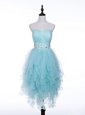 Exceptional Light Blue A-line Beading Prom Party Dress Zipper Tulle Sleeveless Asymmetrical