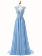 New Style Scoop Sleeveless Brush Train Appliques Zipper Celeb Inspired Gowns