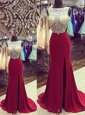 Mermaid Burgundy Sleeveless Chiffon Brush Train Backless Evening Dress for Prom and Party