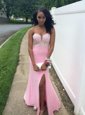 Hot Selling Rose Pink Backless Beading Sleeveless Floor Length