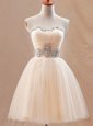 Customized Tulle Sleeveless Mini Length Prom Dresses and Beading
