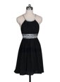 Unique Halter Top Black Sleeveless Chiffon Zipper Hoco Dress for Party