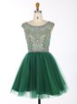 Scoop Green Chiffon Zipper Evening Dress Sleeveless Mini Length Beading