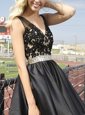 Fine Sleeveless Floor Length Beading and Appliques Zipper Evening Dress with Black