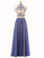 Graceful Tulle High-neck Sleeveless Zipper Beading in Blue