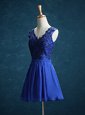 Pretty Chiffon V-neck Sleeveless Zipper Appliques Prom Evening Gown in Royal Blue