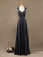 Black A-line Scoop Sleeveless Chiffon Floor Length Zipper Lace Hoco Dress