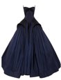 Attractive Navy Blue A-line Strapless Sleeveless Taffeta Floor Length Zipper Ruching Prom Dress