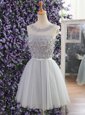 Customized Scoop Mini Length Lace Up Cocktail Dresses Grey and In for Prom with Appliques