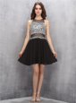 Scoop Black A-line Beading Celebrity Evening Dresses Zipper Chiffon Sleeveless Knee Length