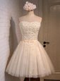 Mini Length Champagne Evening Dress Sweetheart Sleeveless Lace Up